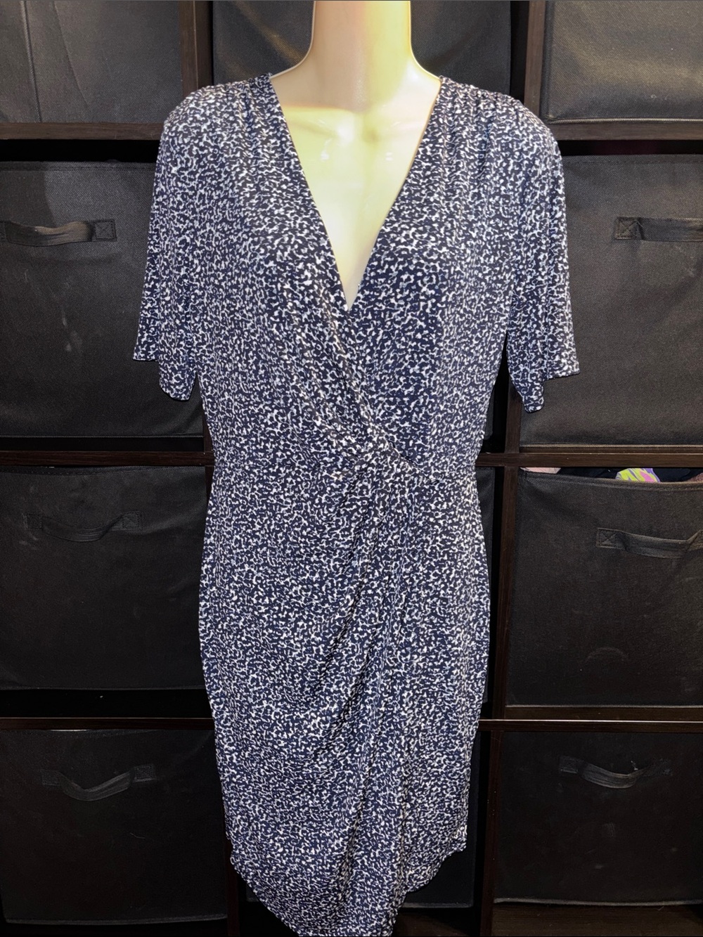 Banana Republic Navy and White Printed Wrap Midi Dress